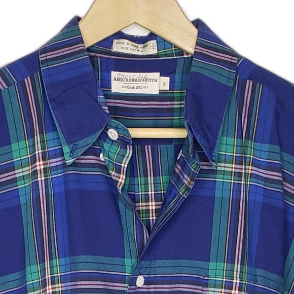 Abercrombie & Fitch Shirt Men's Y2K Button Down Collar Relaxed Fit Preppy Plaid - Picture 2 of 6
